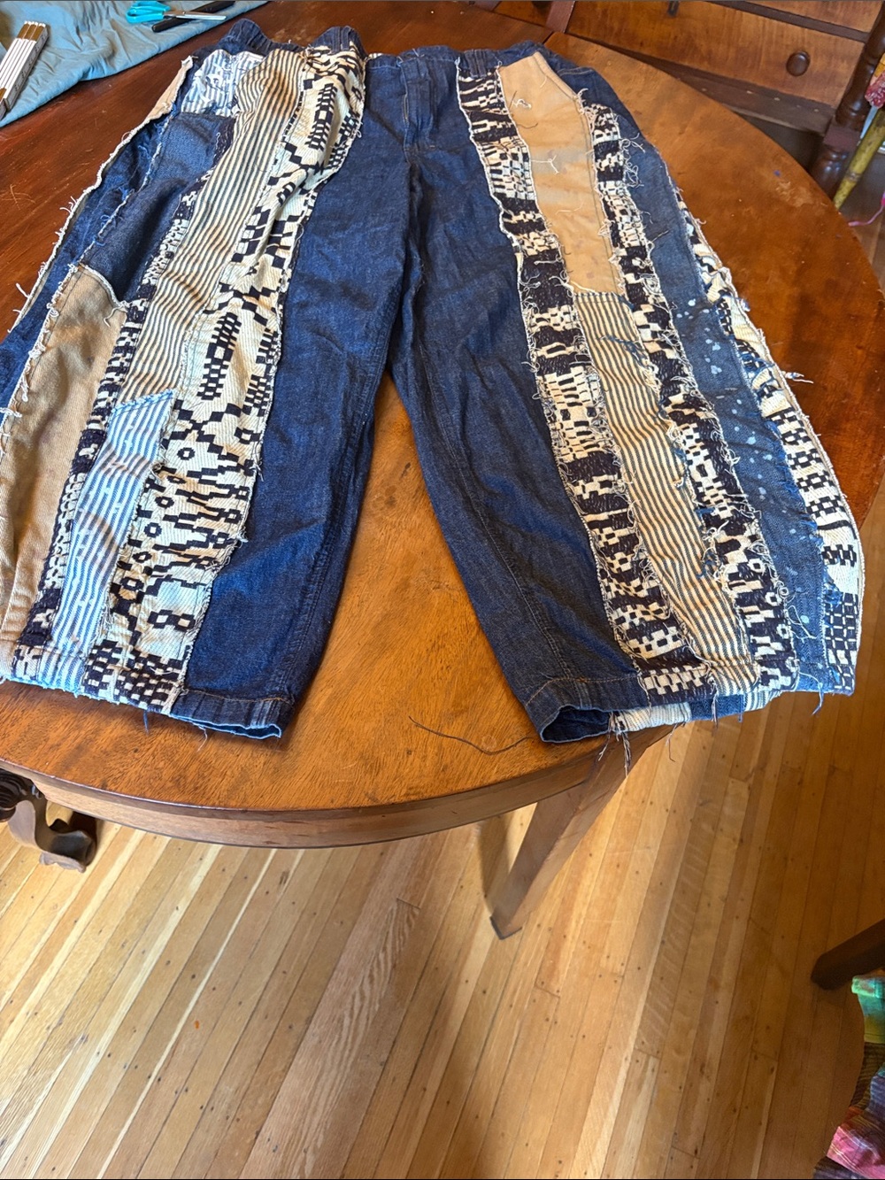 We The Free Indigo Patchwork Relaxed Jeans with Cream Panels